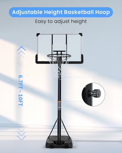 Portable Basketball Hoop Goal Basketball Hoop System Height Adjustable 7 Ft. 6 In..10 Ft. with 44 Inch Indoor Outdoor PVC Backboard Material